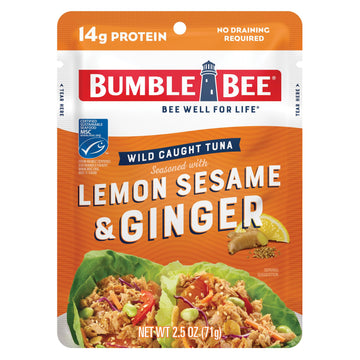 Bumble Bee Lemon Sesame & Ginger Seasoned Tuna, 2.5 Oz Pouch - Ready To Eat - Wild Caught Tuna Packet - 14G Protein Per Serving