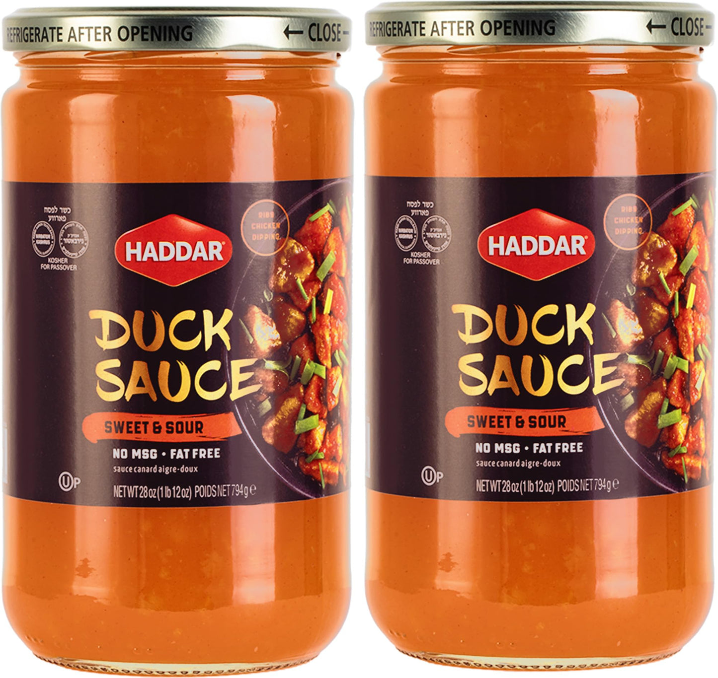 Haddar Sweet & Sour Duck Sauce, Authentic Asian Style, No MSG, 28 oz (2 Pack)