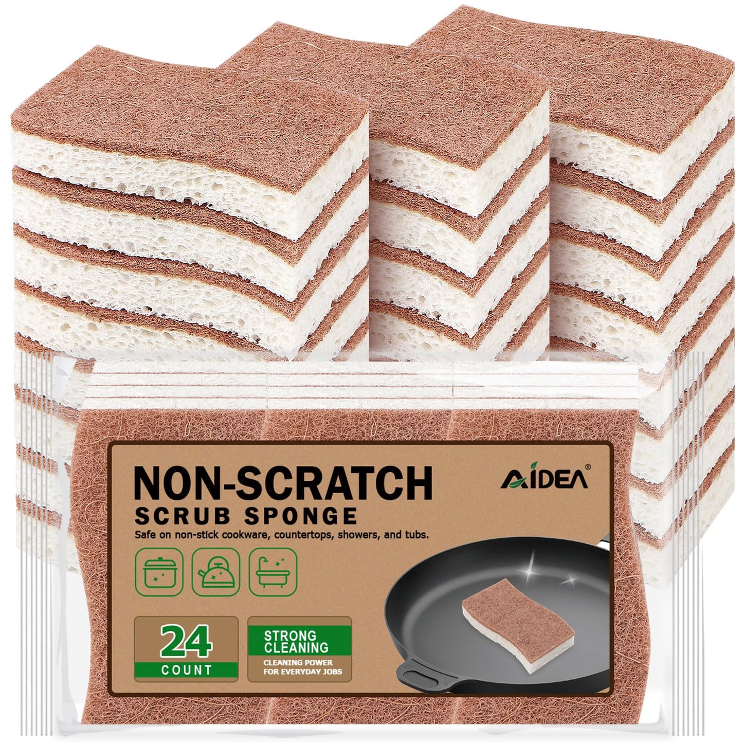 Aidea Non-Scratch Scrub Sponge-24Count, Natural Sponges For Non-Stick Cookware, Kitchen Sponges, Cellulose Sponges For Dishes, C