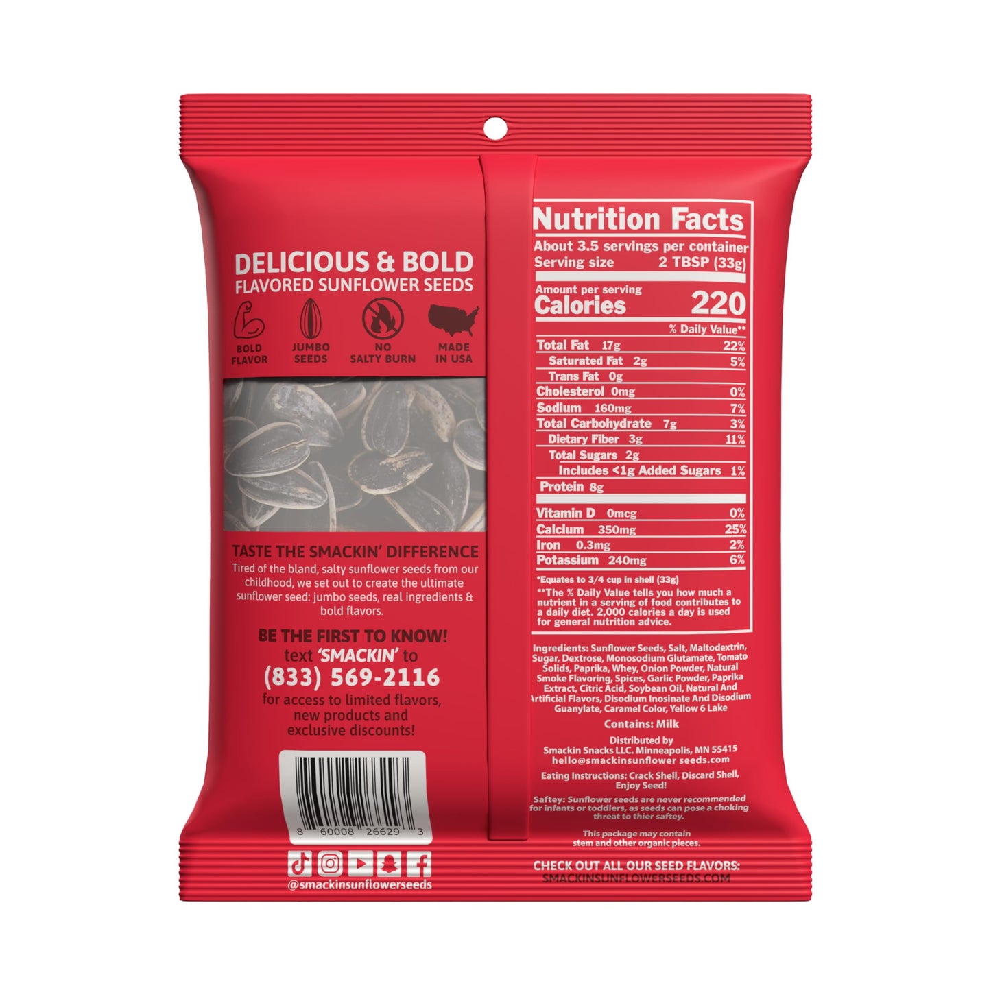 SMACKIN - Jumbo Roasted Sunflower Seeds No Salty Burn American Made Easy Pour & Seal - Backyard BBQ 4oz bag (12 Bags)