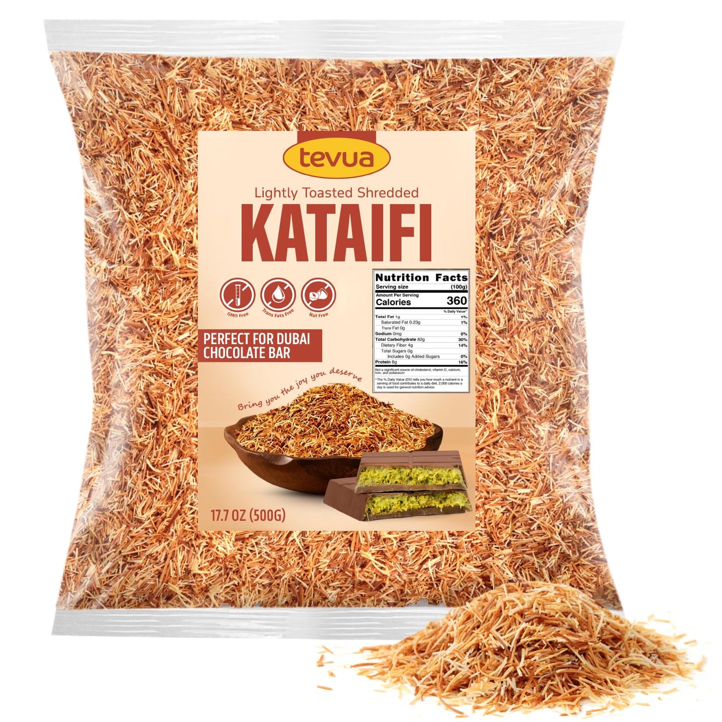Lightly Toasted Kataifi For Of Dubai Chocolate Filling 17.7Oz (500G) Pack Of Kataifi Pastry Ideal For Homemade Kunafa Arabic Sweets And Creative Recipes Infused With Rich Dubai Chocolate Ingredients