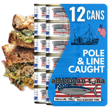 American Tuna Sushi-Grade Wild Albacore Tuna, No Salt Added, MSC Certified, 12 Pack of 6 Ounce Cans