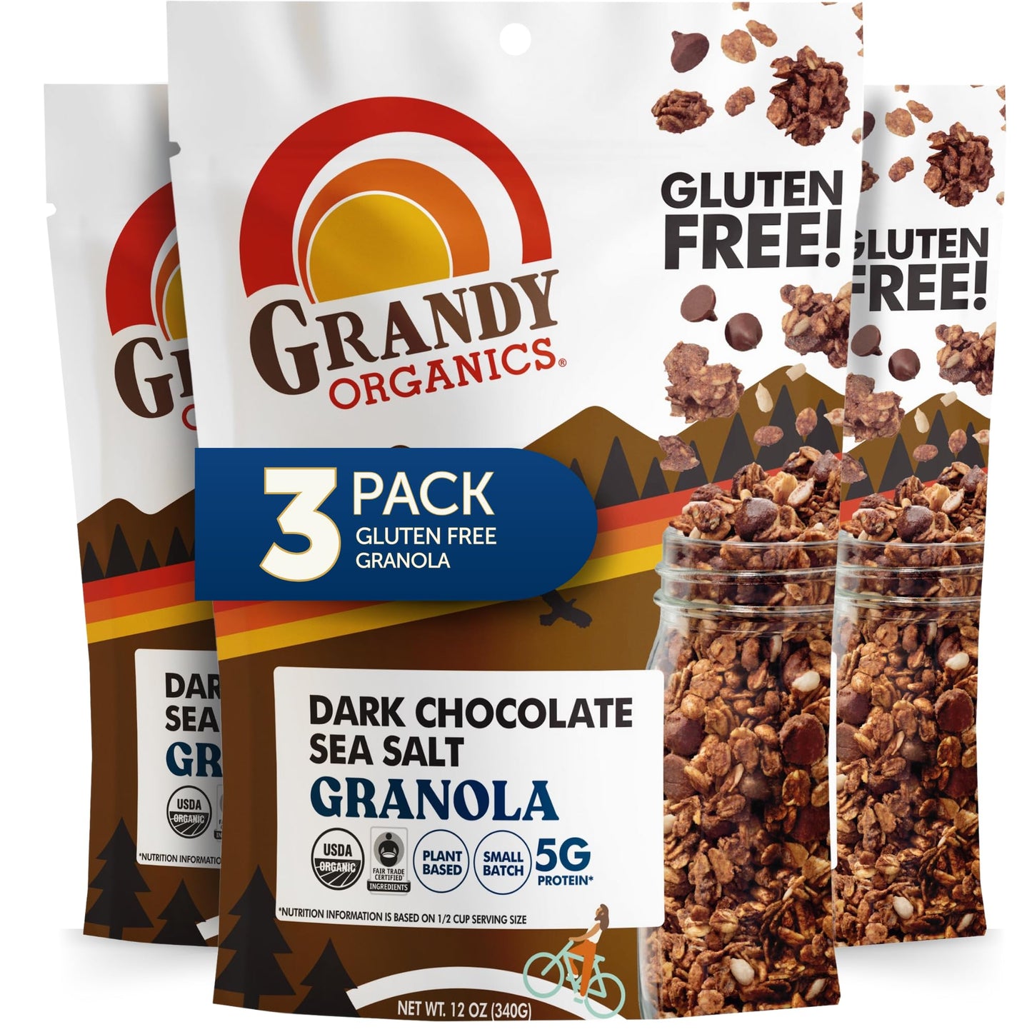 Grandy Organics Dark Chocolate Sea Salt Granola, Certified Organic Granola, Gluten Free, Non-GMO, Certified Kosher, Plant Based