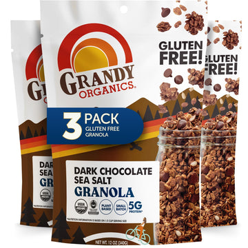 Grandy Organics Dark Chocolate Sea Salt Granola, Certified Organic Granola, Gluten Free, Non-GMO, Certified Kosher, Plant Based