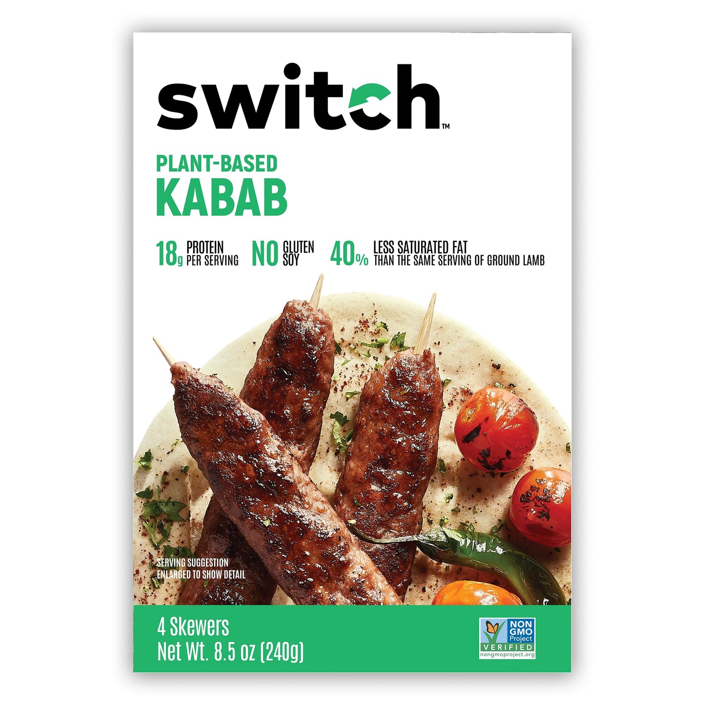 Switch Foods Plant-Based Kabab | Authentic Vegan Meat Alternative | 18G Protein | Soy Gluten Gmo Allergen & Dairy Free | 4 Count
