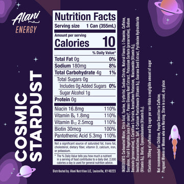 Alani Nu Energy Drink - COSMIC STARDUST, Sugar Free, 200mg Caffeine, 12 Fl Oz Cans, 12 Pack, Low Calorie, Antioxidants, Bi