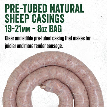 LEM Products Pre-Tubed Natural Sheep Casings, 19-21mm, Edible Sausage Casings, Stuffs Approximately 20-25 Pounds, Great for Snac