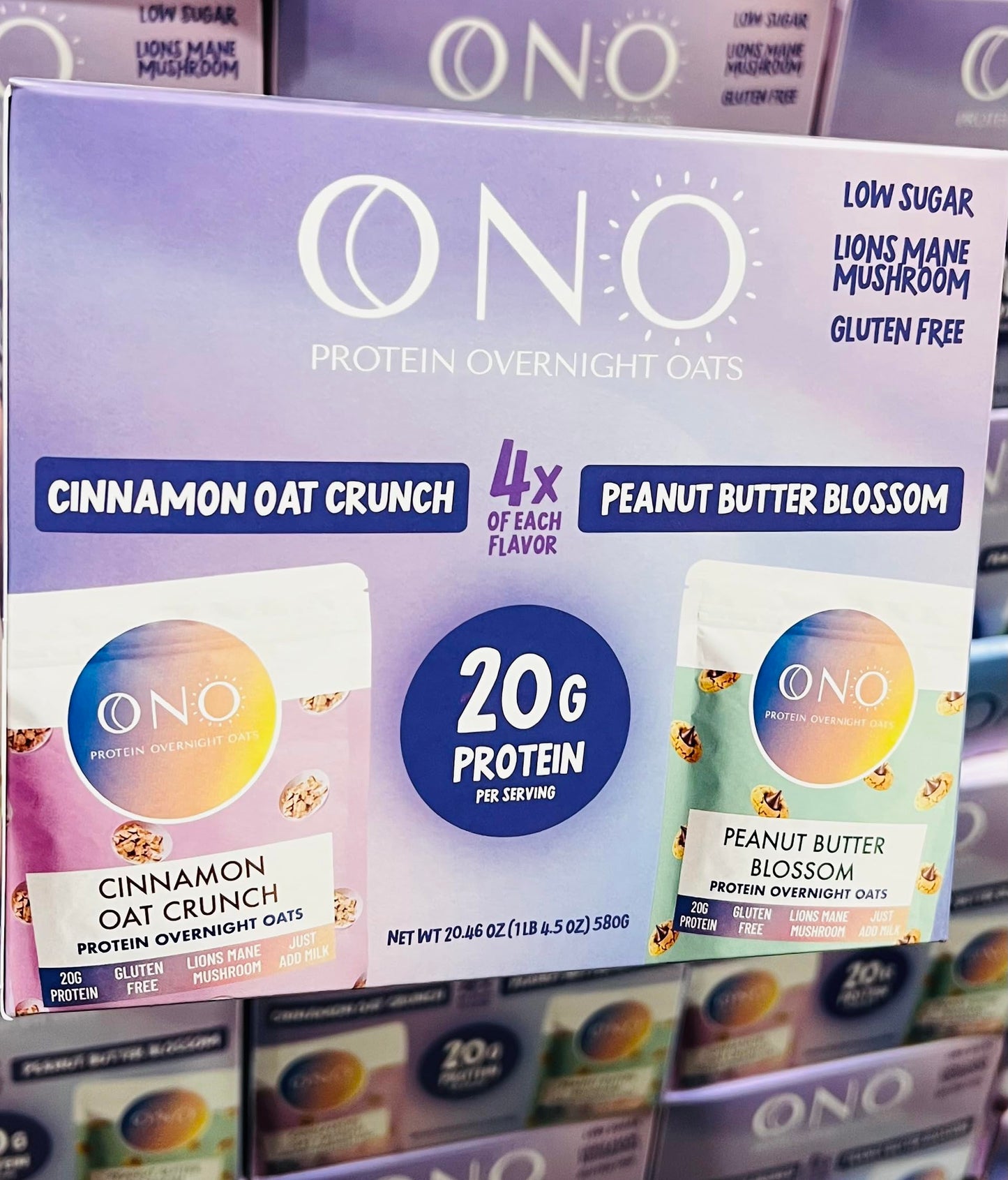 Protein Overnight Oats Variety Pack By Ono - 8 Servings (Cinnamon Oat Crunch & Peanut Butter Blossom) - 20G Protein, Gluten-Free