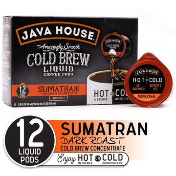 Java House Cold Brew Coffee Concentrate Single Serve Liquid Pods, Sumatran, 12 Count