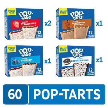 Pop-Tarts Toaster Pastries Variety Pack, 5 Boxes, 60 Pop-Tarts, 20.3 Ounce Total, Kids Snacks, Breakfast Foods