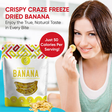 Crispy Craze Freeze Dried Bannans (24 Snack Sized Bags, 0.52 Oz Each), Sliced Banana Fruit Crisps, Non Gmo, Healthy Snack, No Ad