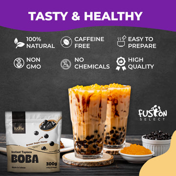 Fusion Select 12 Instant Boba - No-Cook Instant Tapioca Pearls For Bubble Tea Drinks, Hot Or Cold Sweet Milk Beverage - Microwav