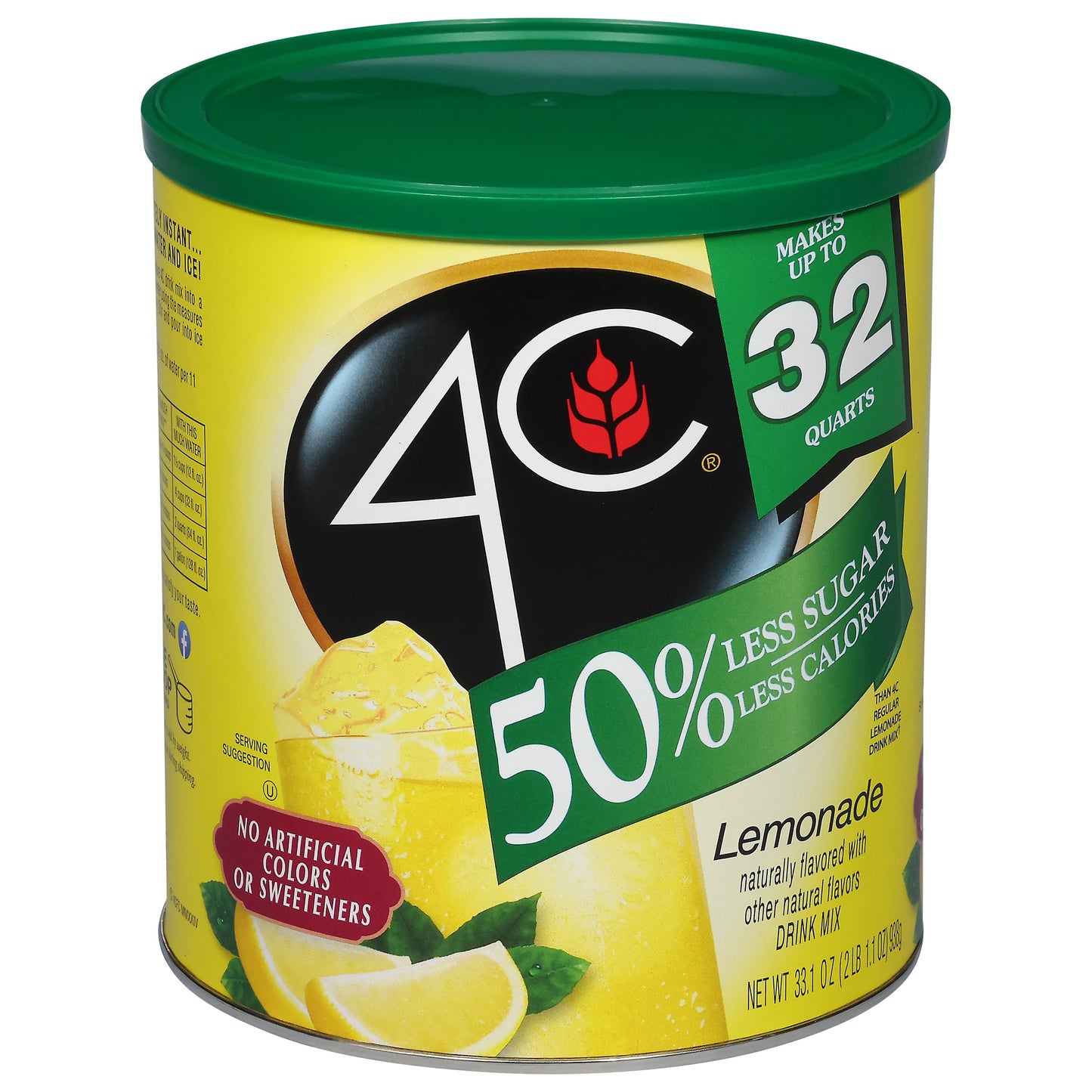 4C Reduced Sugar Powdered Drink Mix Canisters Iced Tea 1 Pack 28 Quarts Family Sized Canister Thirst Quenching & Refreshing Flavors (Lemonade 33.1 Ounce (Pack Of 1))