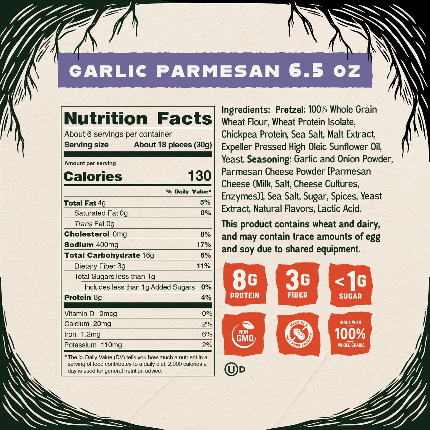 Kindling Protein Pretzels - Garlic Parmesan | Protein-Packed Snack | Kosher | 8 - 9G Protein Per Serving | Only 1-2G Of Total Su