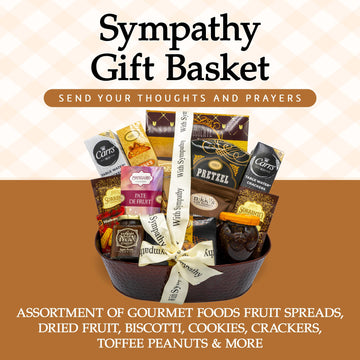 With Sincere Sympathy Condolence Gift Basket For Loss Of A Loved One, Gourmet & Elegantly Arranged Funeral Basket, Dark Copper B