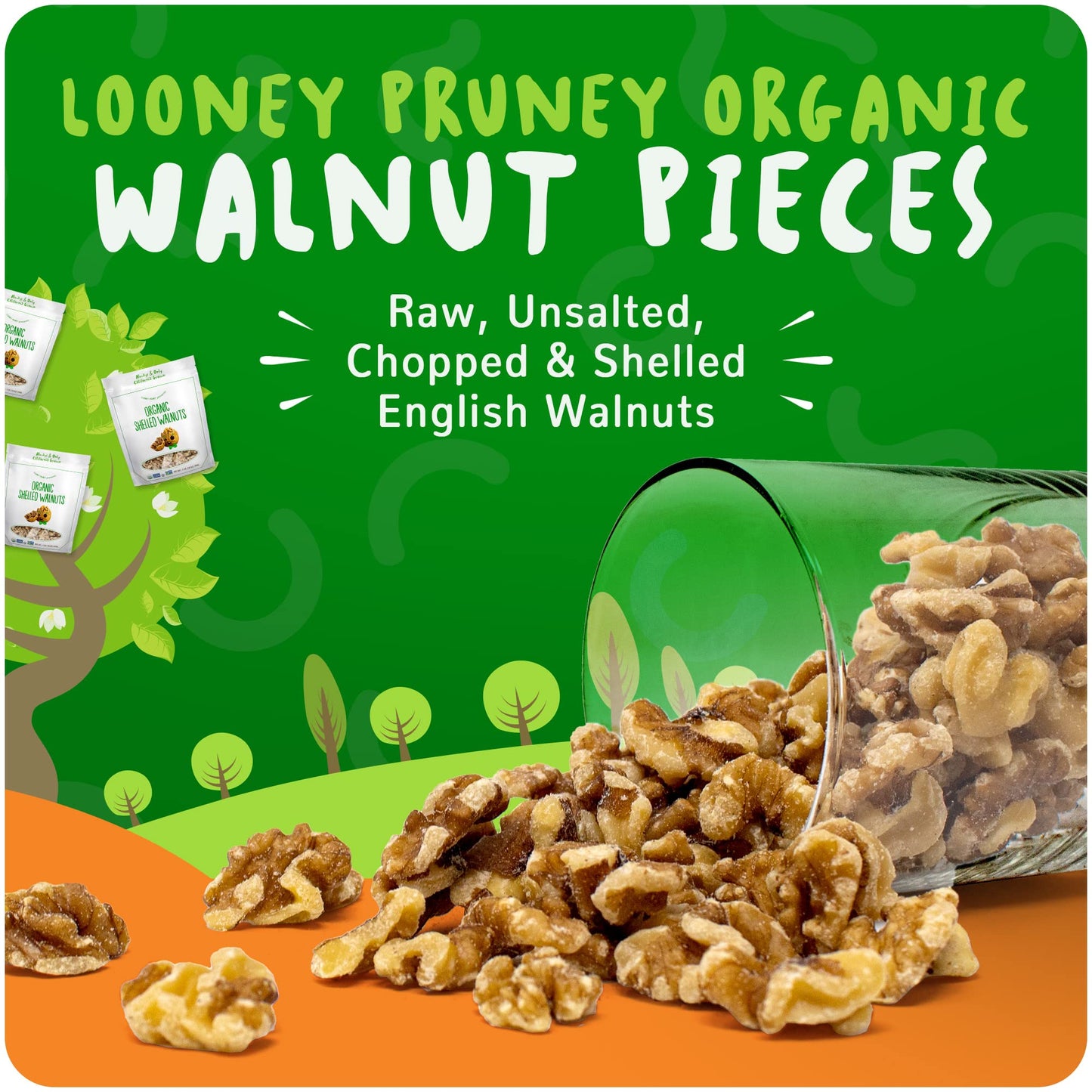 Organic Walnuts Unsalted 2 Pack (2Lbs/16Oz Bags) Natural Shelled Walnut Halves & Pieces | Raw Organic Walnuts | Unsalted For Sna