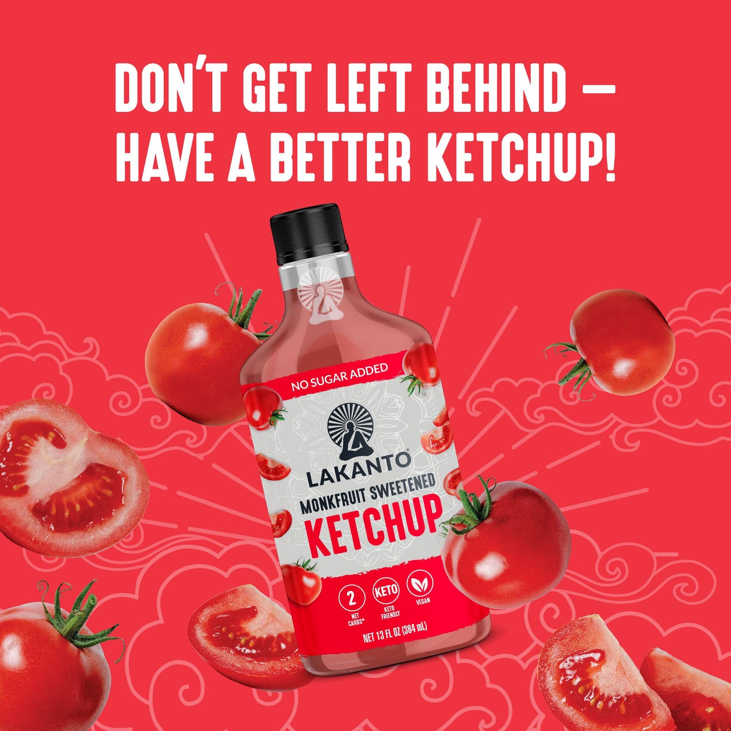 Lakanto Sugar Free Ketchup - Sweetened With Monk Fruit Sweetener, Perfect For Burgers, French Fries, Keto, Paleo, & Vegan Friendly, Gluten Free, Low Carb Condiment (13 Fl Oz)