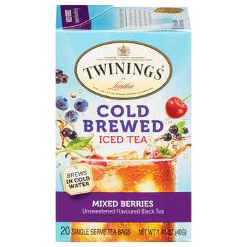 Twinings Mixed Berries Cold Brew Iced Tea Bags, 20 Count (Pack of 6), Unsweetened Flavoured Black Tea, Caffeinated, 120 Teabags