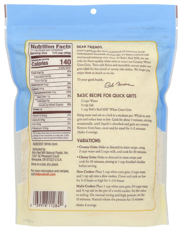 Bobs Red Mill White Corn Grits, 24Oz (Pack Of 1) - Vegan, Kosher