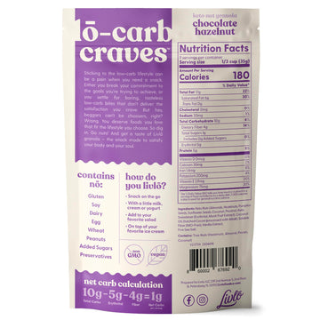 LIVLO Keto Granola Cereal - 1g Net Carbs, Gluten Free, Low Carb Snacks - Chocolate Hazelnut, 11oz Pack of 12, Paleo & Diabetic Friendly