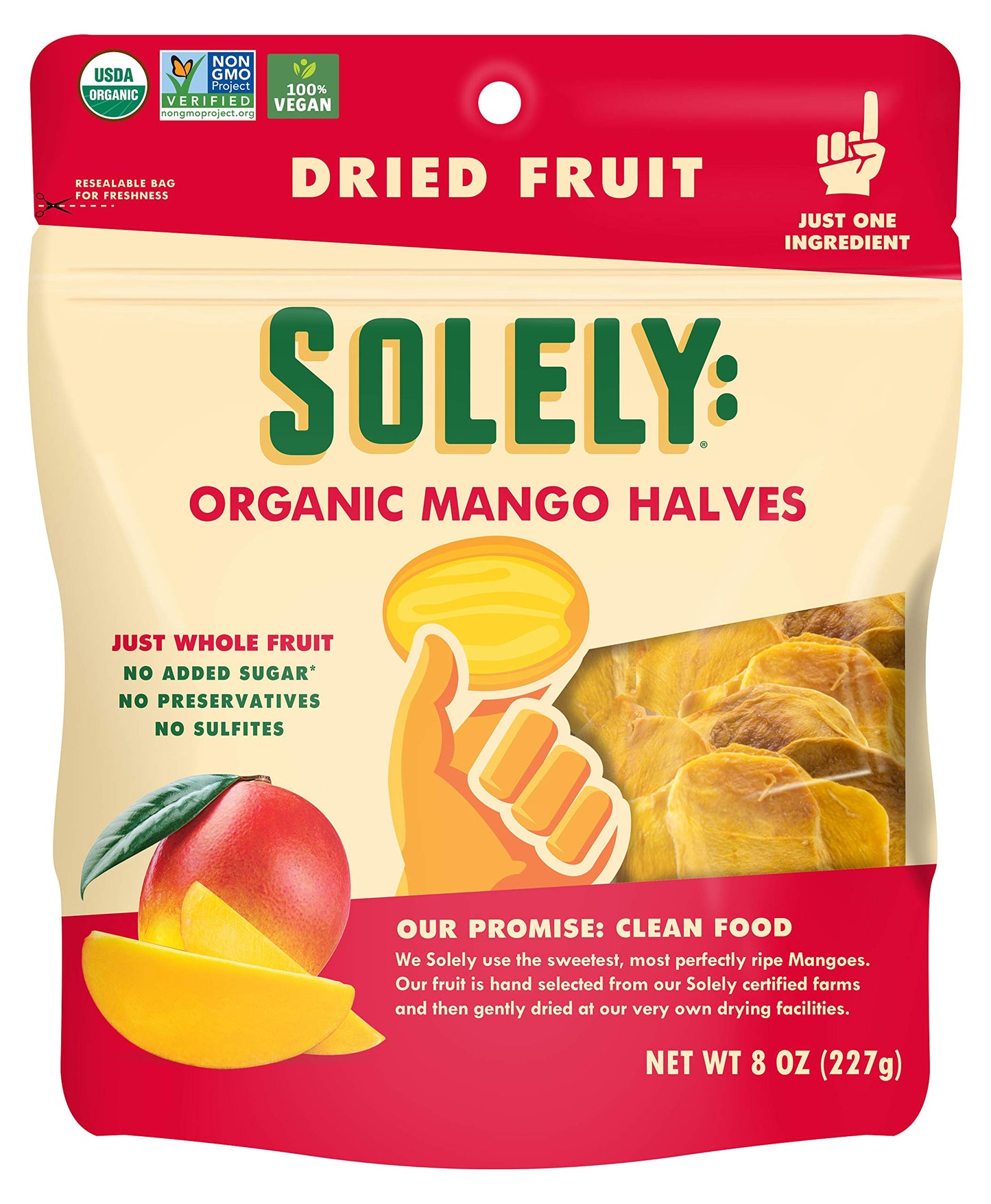 Solely Organic Dried Mango Halves Large (Pack Of 1) One Ingredient Vegan Non-Gmo No Added Sugar