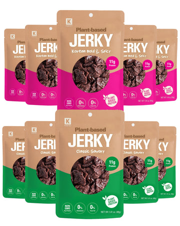 Korean Classic Savory and Bold & Spicy Vegan Jerky - 11g Plant-Based Non-GMO Soy Protein, Low-Fat On the Go Snack - 150 Calories