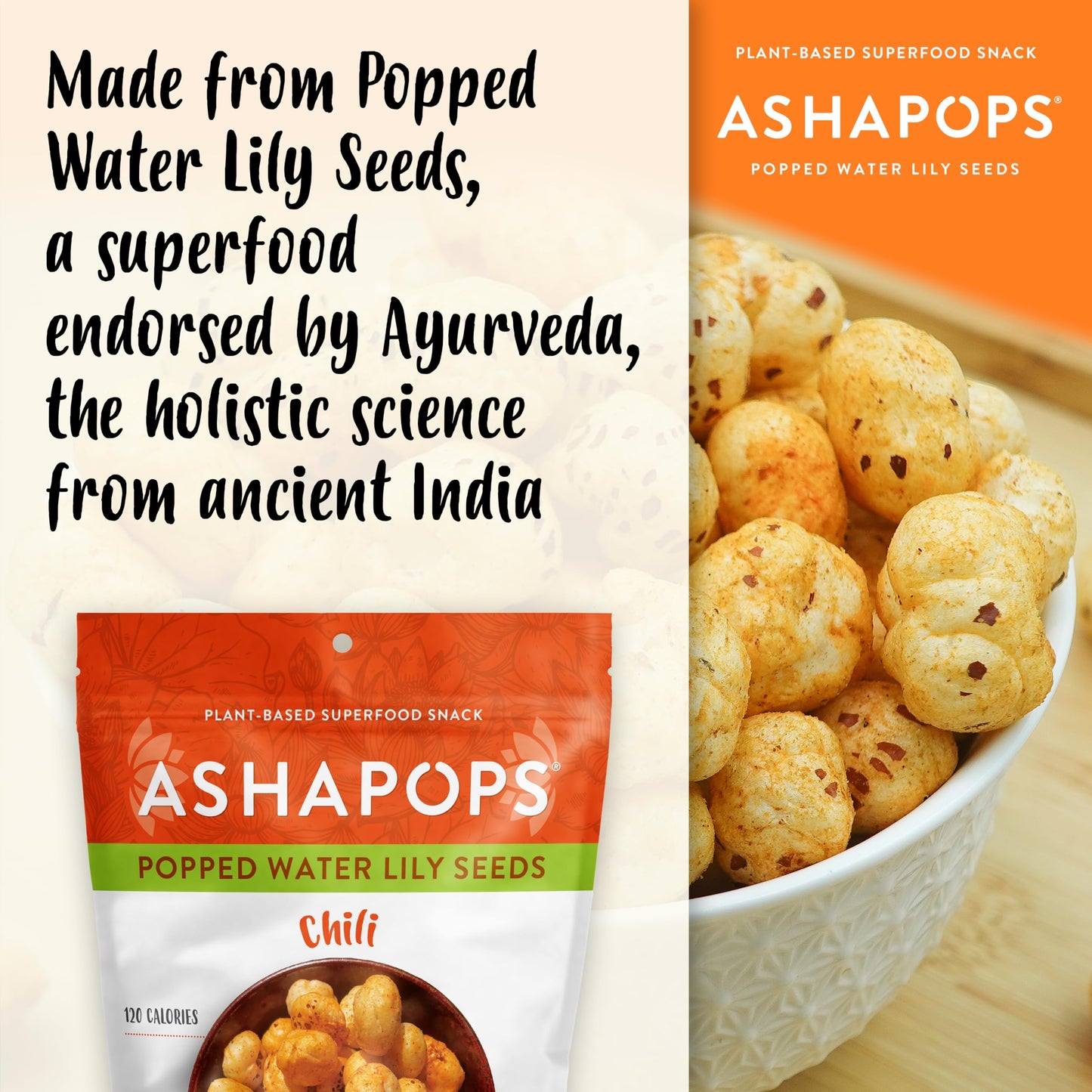 AshaPops Chili Flavored Popped Water Lily Seeds - Gluten-Free, Vegan, Paleo, Nut-Free, Corn-Free, Soy-Free, Non-GMO, Delicious P