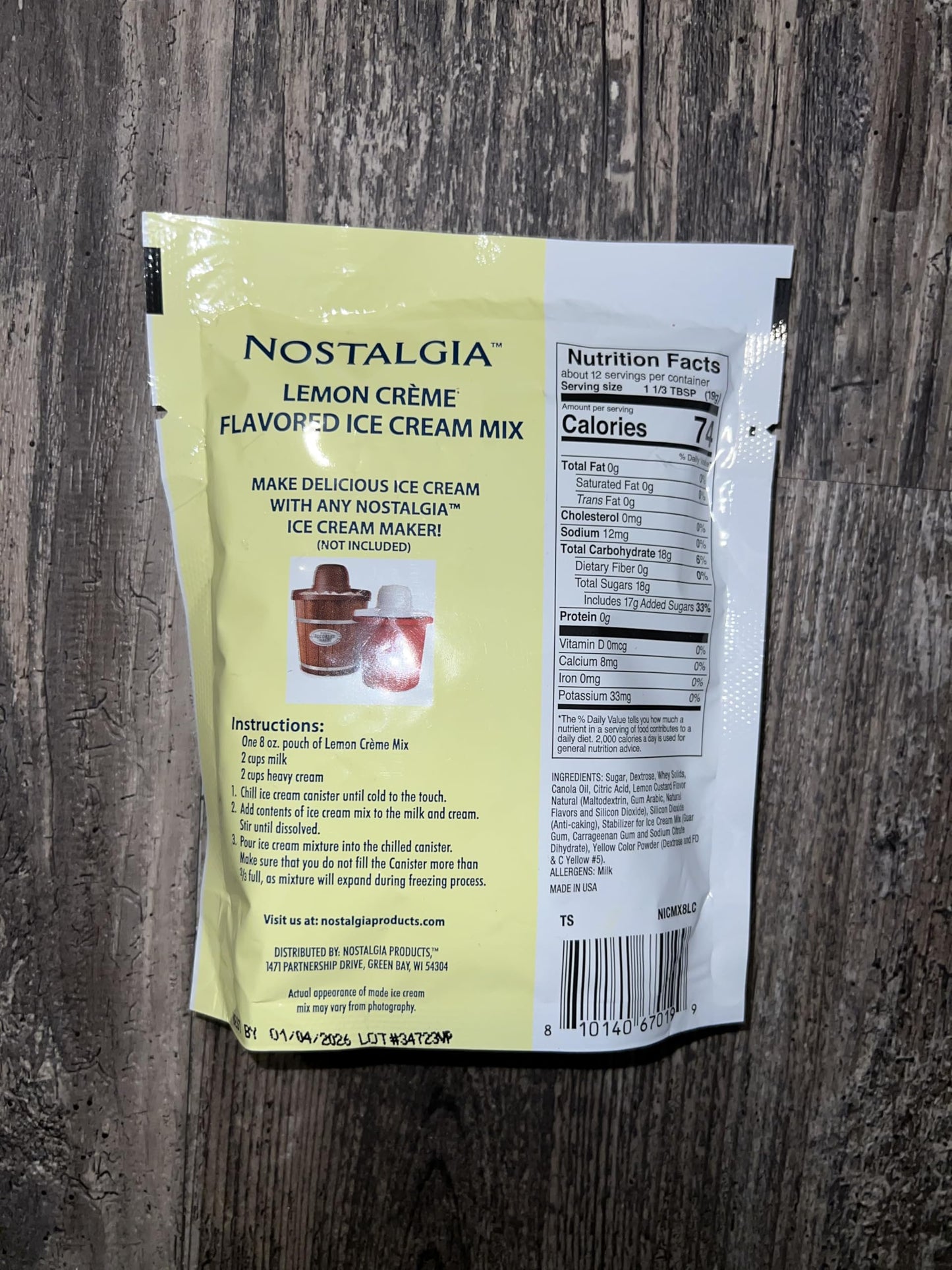 Nostalgia 2-Quart Homemade Premium Lemon Crme Ice Cream Starter Mix