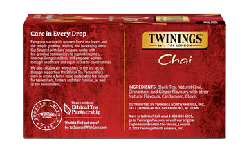 Twinings New Chai Black Tea Individually Wrapped Bags, 50 Count (Pack Of 6), Sweet, Savoury Spices, Caffeinated, Enjoy Hot Or Ic
