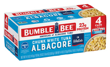 Bumble Bee Chunk White Albacore Tuna In Water, 5 Oz Can (Pack Of 4) - Wild Caught Tuna - 23G Protein Per Serving, High In Omega-3S - Non-Gmo Project Verified, Gluten Free, Kosher