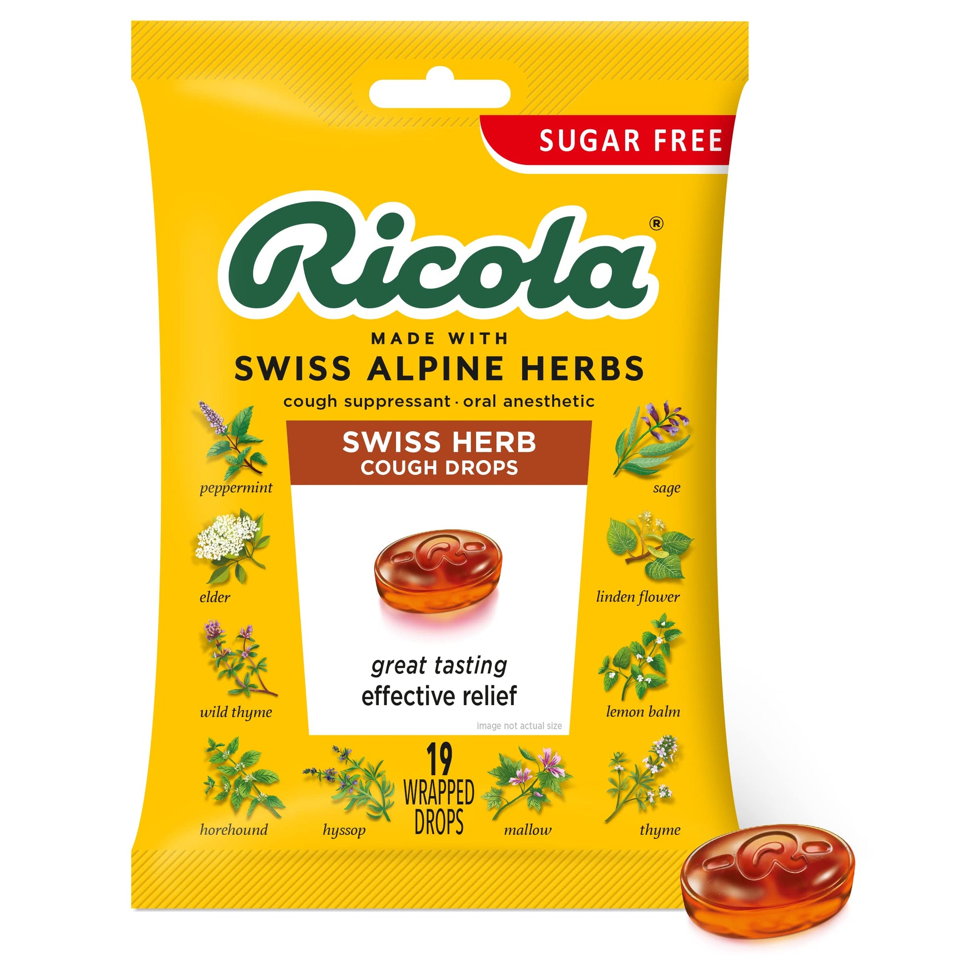 Ricola Sugar Free Swiss Herb Herbal Cough Suppressant Throat Drops, 19ct Bag