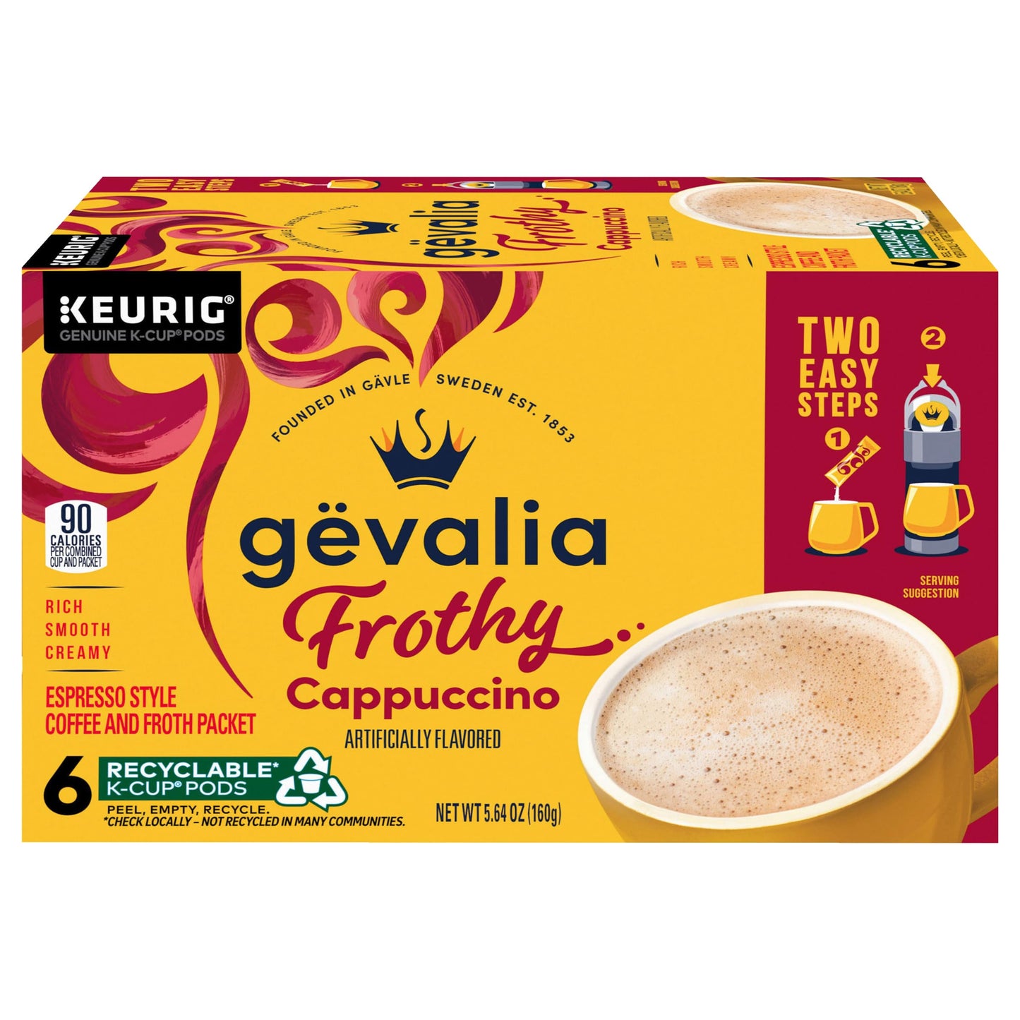 Gevalia Kaffe 2-Step K-Cup & Froth Packets (Cappuccino Espresso) 6 Count (Pack Of 3)