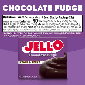 JELLO Chocolate Fudge Cook & Serve Pudding Mix (3.4oz Box, Pack of 6)