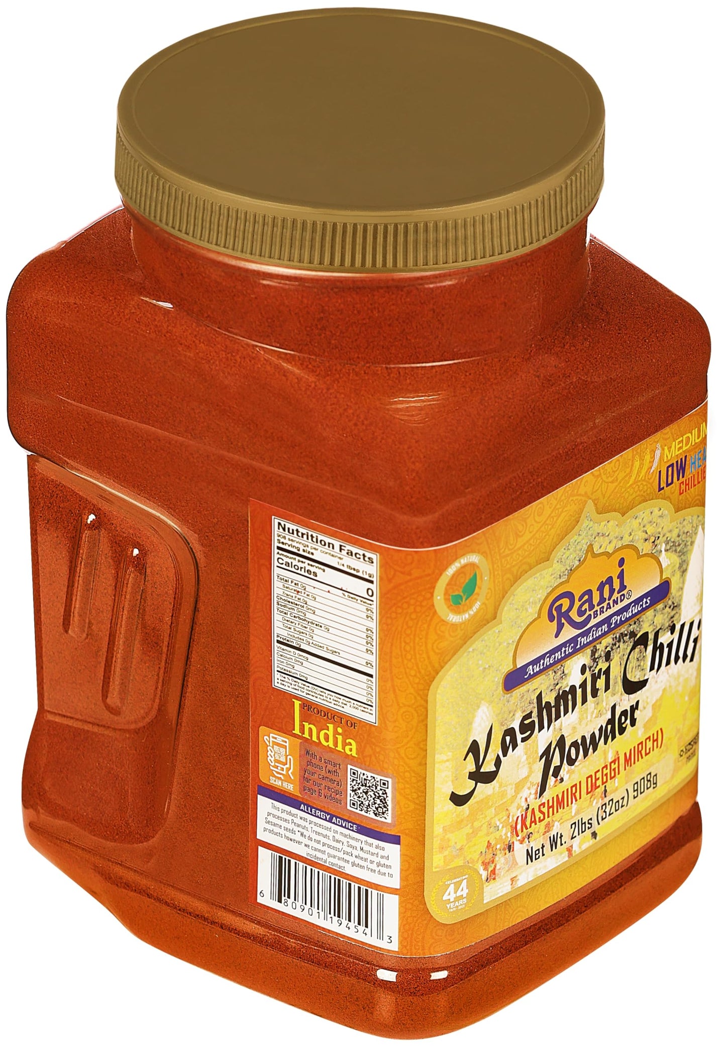 Rani Kashmiri Chilli Powder (Deggi Mirch, Low Heat) Ground Indian Spice 32Oz (2Lbs) 908G Pet Jar ~ All Natural | Salt-Free | Vegan | Kosher | Gluten Friendly