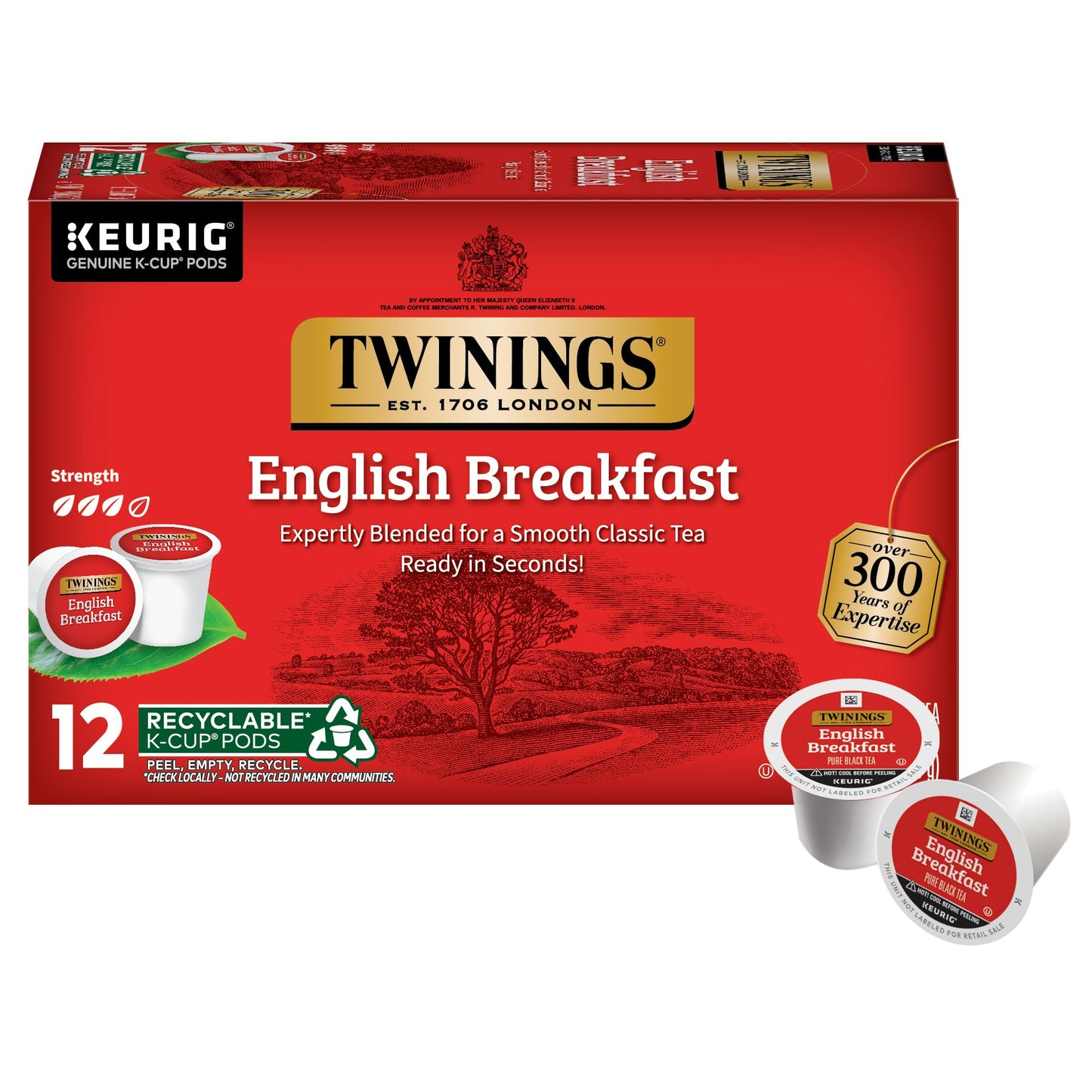 Twinings English Breakfast Black Tea K-Cup Pods For Keurig, 12 Count (Pack Of 6) Smooth, Flavourful, Robust, Caffeinated, Enjoy Hot Or Iced | Packaging May Vary