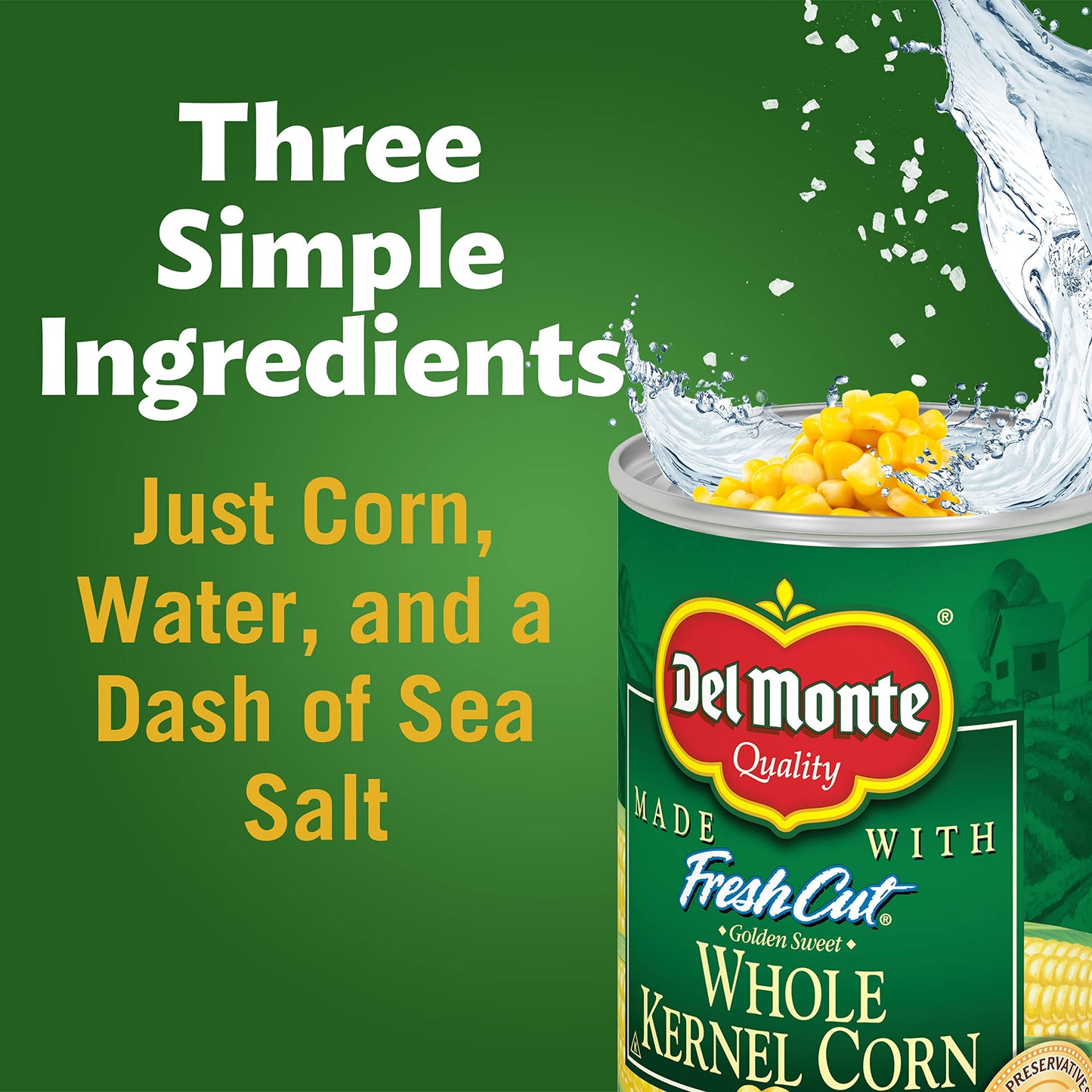 Del Monte Fresh Cut Golden Sweet Whole Kernel Corn Canned Vegetables, 4-Pack, 15.25 Oz Cans