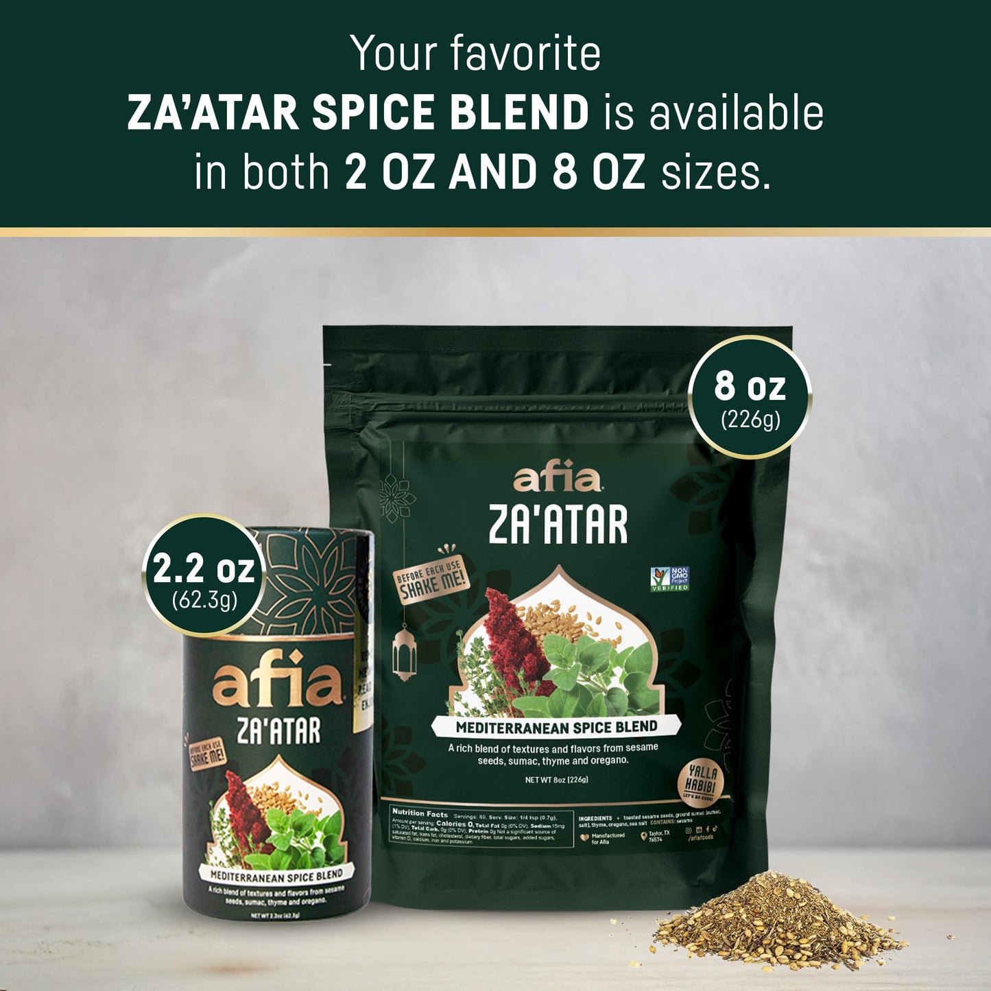 Afia Za'Atar Spice Blend | Authentic Mediterranean Seasoning With Sumac, Toasted Sesame & Herbs | Perfect For Dips, Marinades, F
