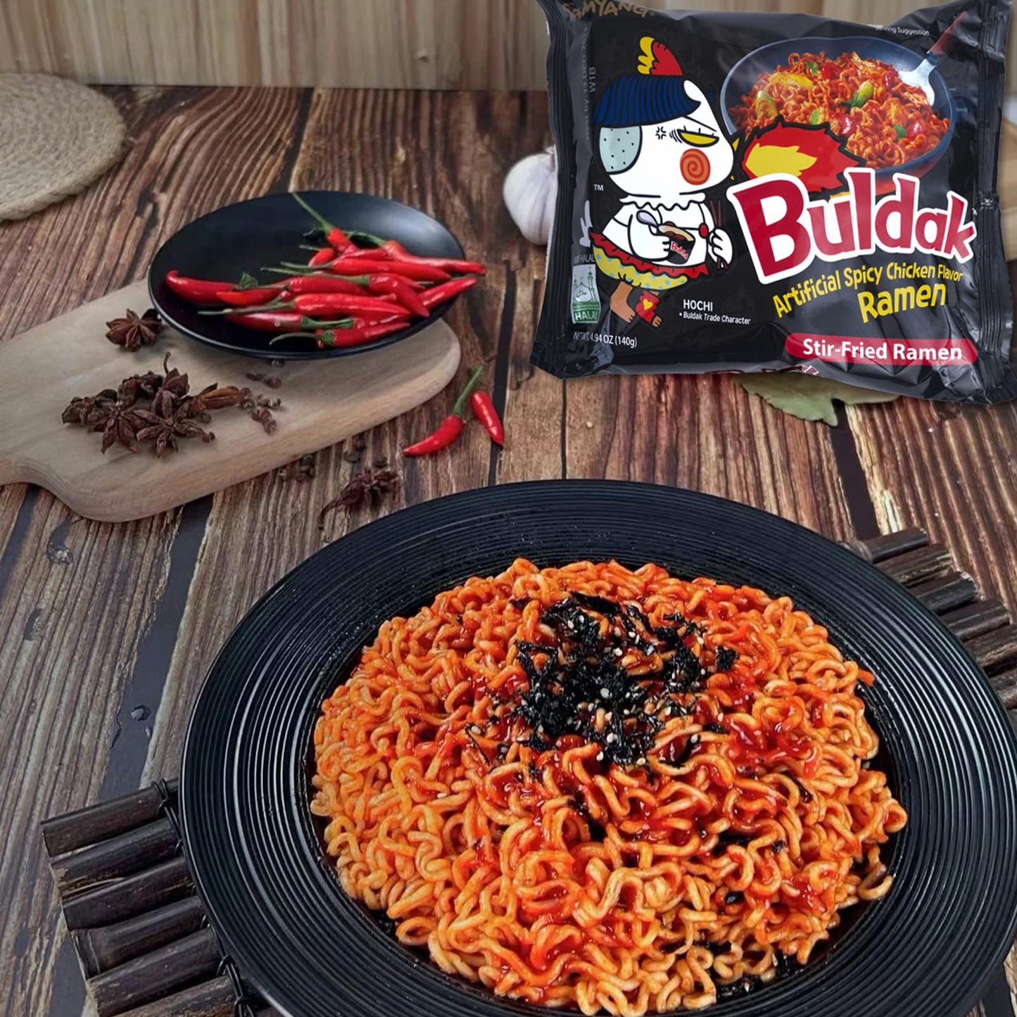 Samyang Buldak Hot Chicken Spicy Ramen Korea Instant Packaged Noodles,4.94 Oz,Original,5 Pack