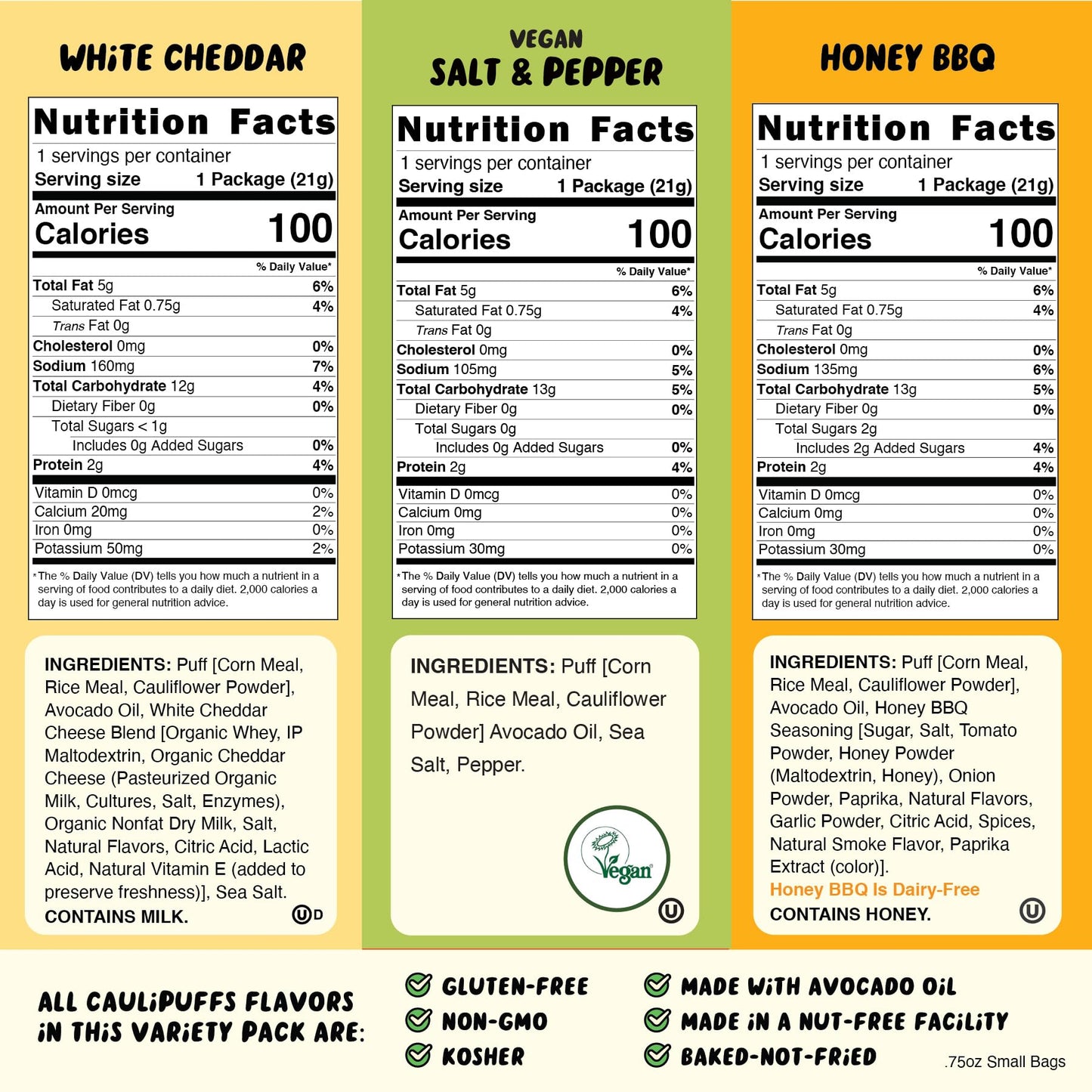 CauliPuffs - Corn, Rice, and Cauliflower Gluten Free Puffed Snack (15 x 0.75oz Bags, Variety Pack)