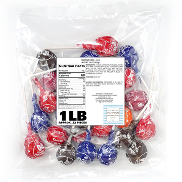 Tootsie Roll Pops with Chocolate Tootsie Roll Center 1lb Bulk Bag (Approx 22 Count) Original Assorted Fruit Flavors The Hampton Popcorn & Candy Company