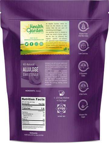Health Garden Allulose Sweetener - Gluten and Sugar Free - Zero Net Carb - Non GMO - Kosher - Keto Friendly (2.5 LB)