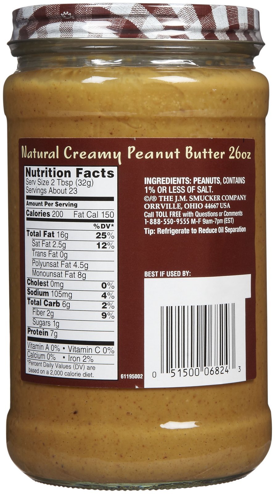 Smucker's Creamy Natural Peanut Butter, 26 oz, 2 pk