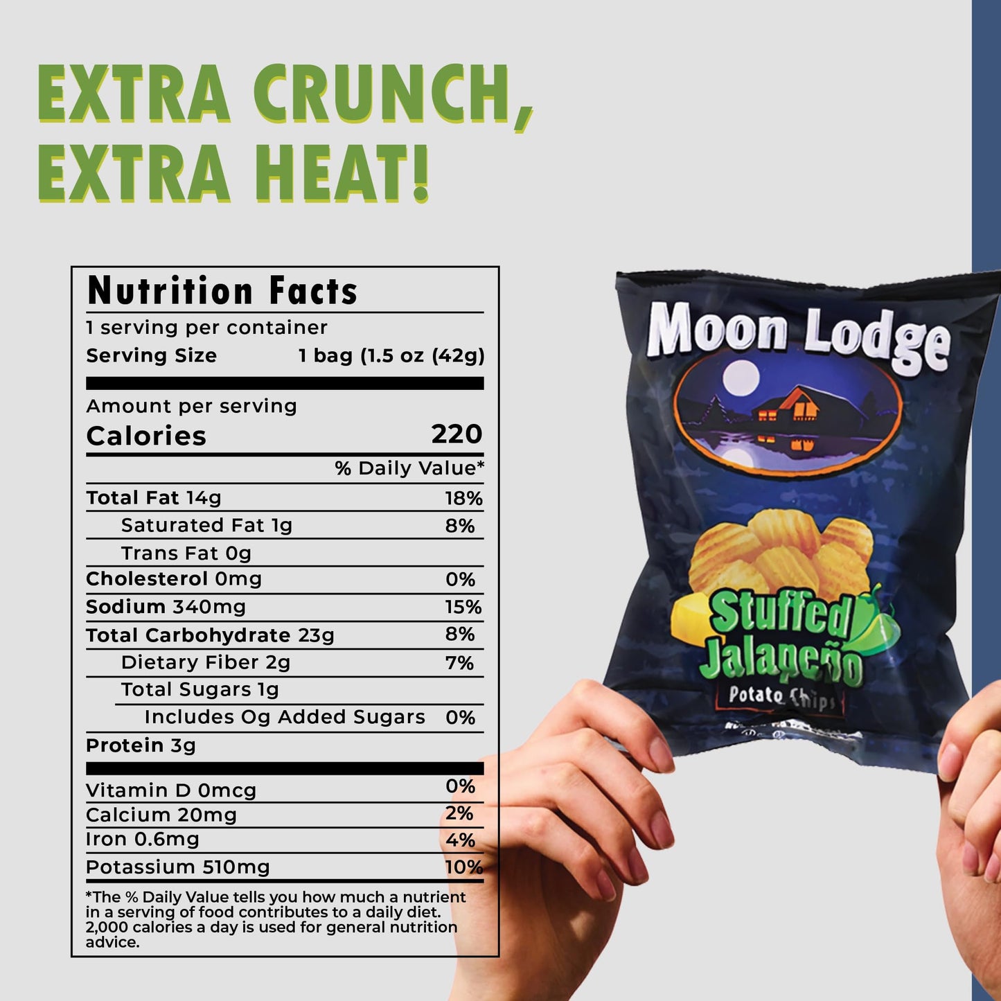 Moon Lodge Chips Variety Pack - 21 Bold Flavored Potato Chips - Hot Barbeque, Stuffed Jalapeo, Sour Cream & Onion - Kosher & Hal