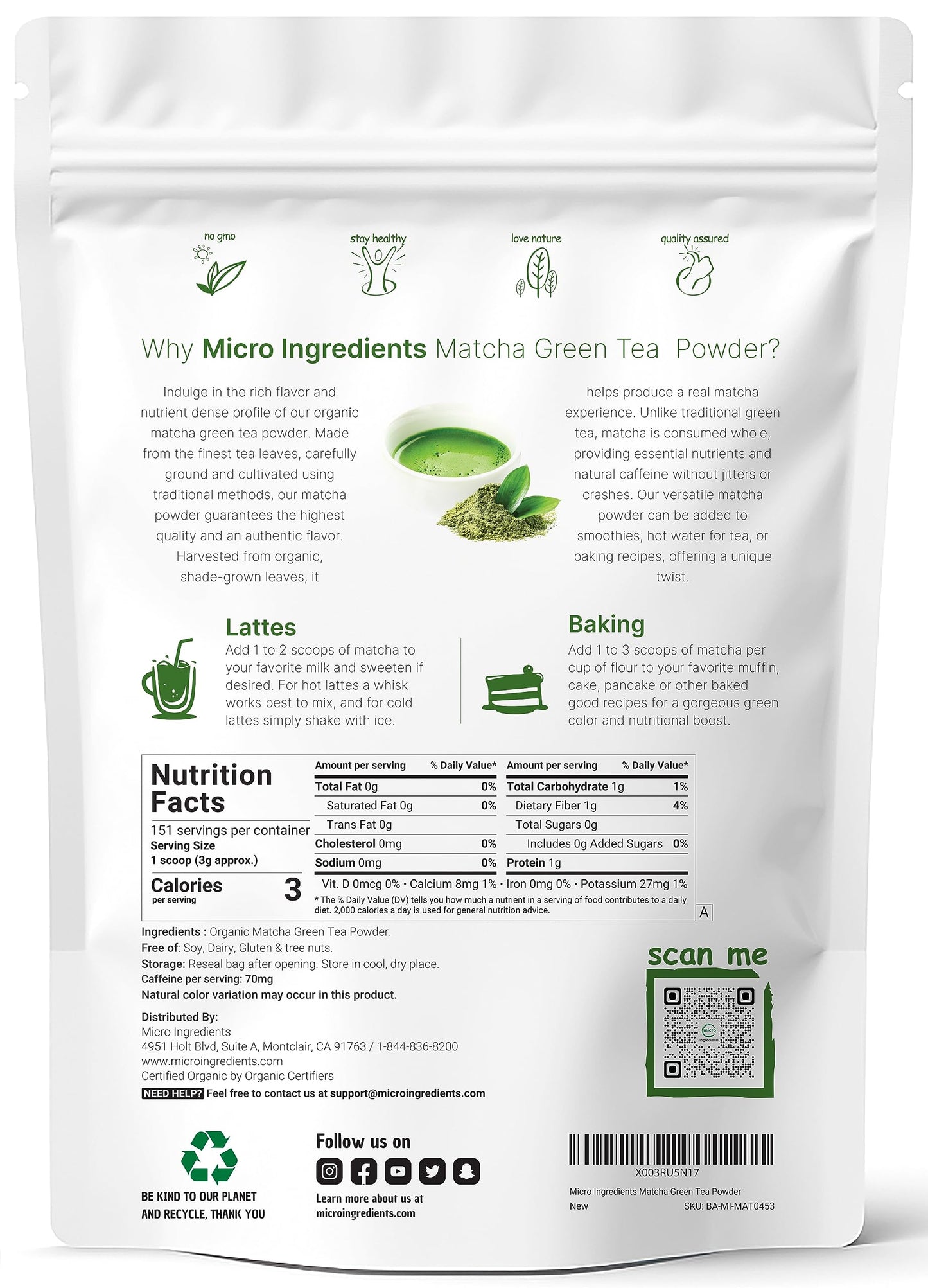 Micro Ingredients Organic Matcha Green Tea Powder, 1Lb | Premium First Harvest Japanese For Daily Beverage | 100% Pure Culinary