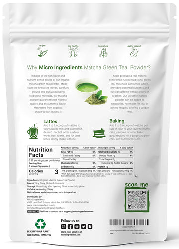 Micro Ingredients Organic Matcha Green Tea Powder, 1Lb | Premium First Harvest Japanese For Daily Beverage | 100% Pure Culinary