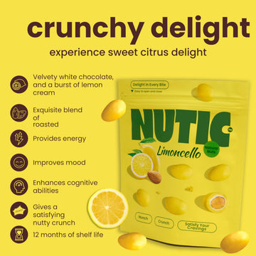 Nutic Lemoncello Chocolate Covered Almonds, 1 lb - Roasted Almonds in White Chocolate & Lemon Creme, Perfect for Snacks & Gifts