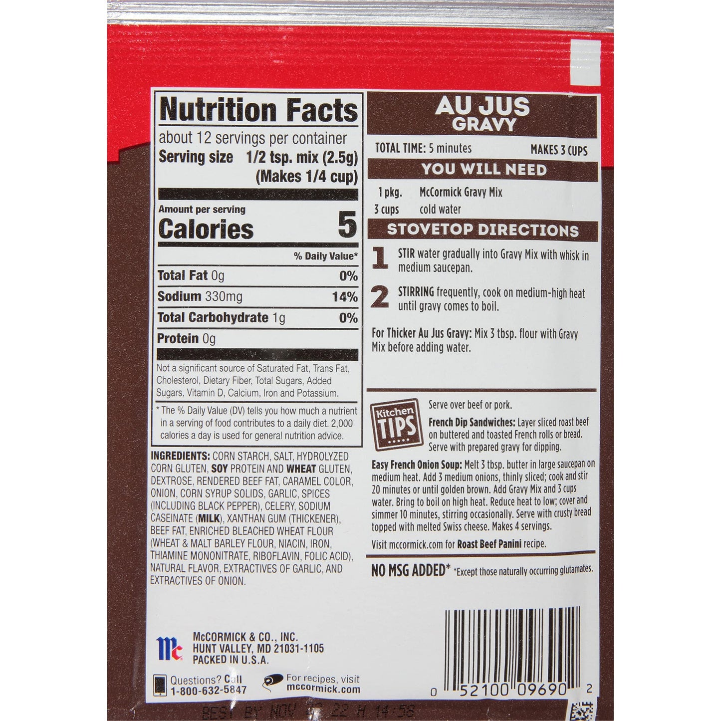 Mccormick Au Jus Natural Style Gravy Mix 1.0 Oz(Pack Of 12)