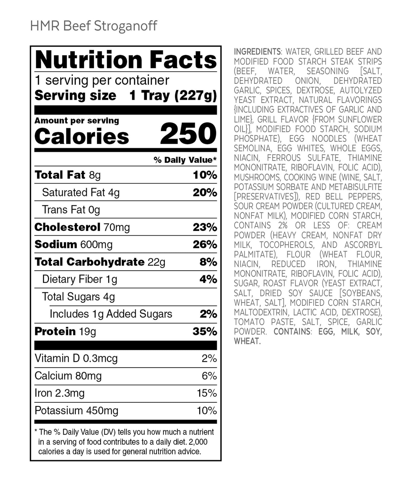 HMR Beef Stroganoff with Noodles Entr e | Pre-packaged Lunch or Dinner | Ready to Eat | 19g of Protein | Low Calorie Food | 8oz