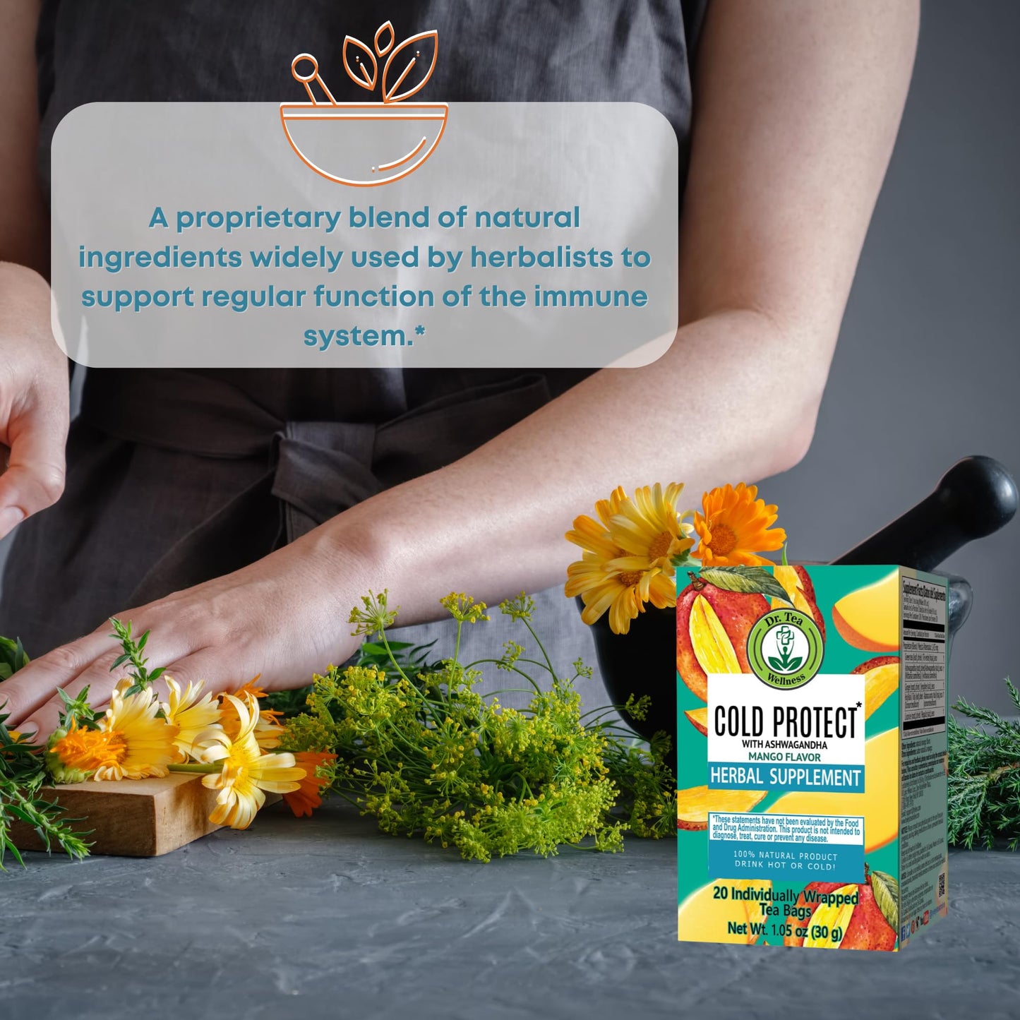 Dr. Tea Cold Protect Tea With Ashwagandha - Mango Flavor - 20 Tea Bags