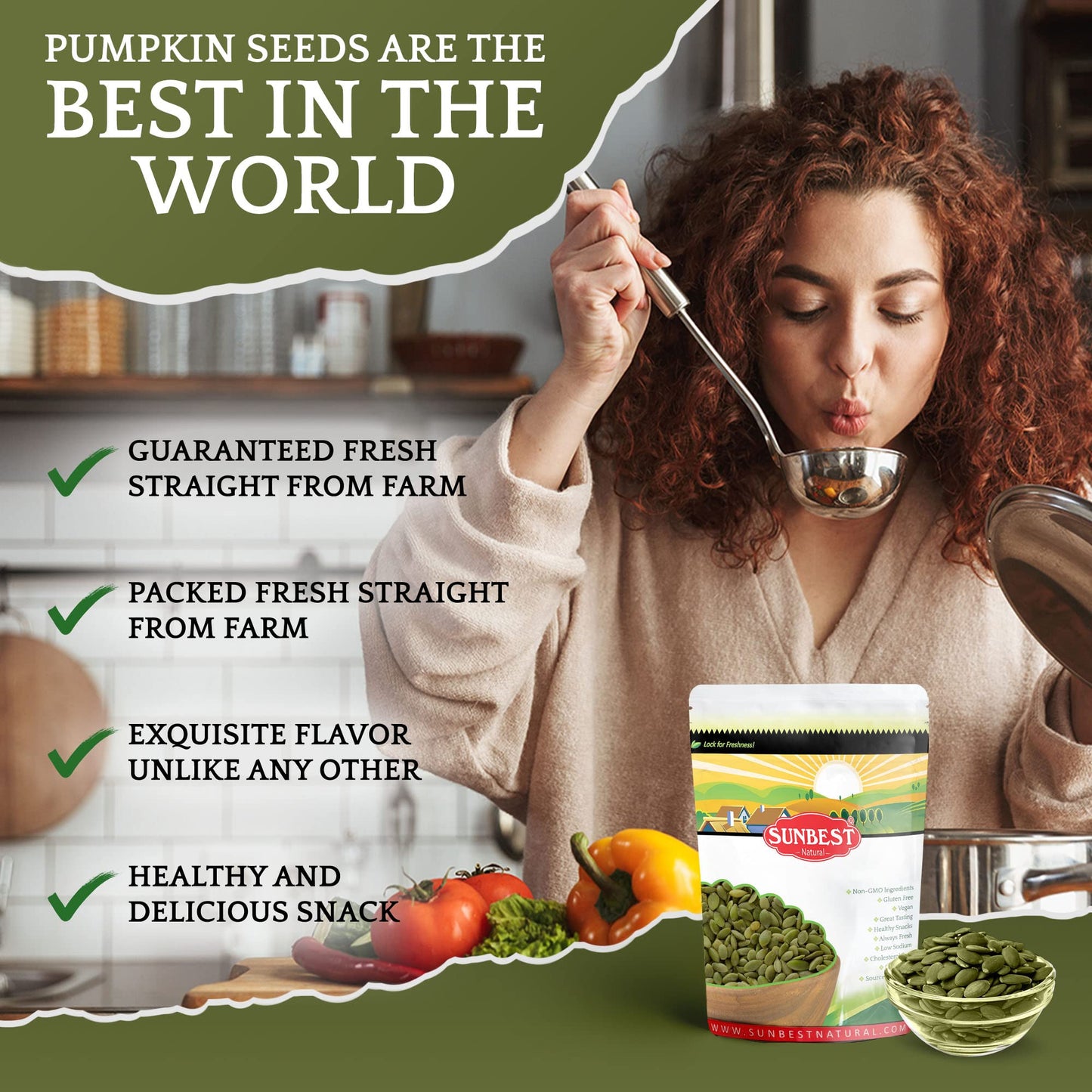 Sunbest Natural - Pumpkin Seeds, Pumpkin Seeds Roasted Salted, Non-Gmo Shelled Pumpkin Seeds, Vegan And Kosher Seeds Snacks, 5 Lbs.